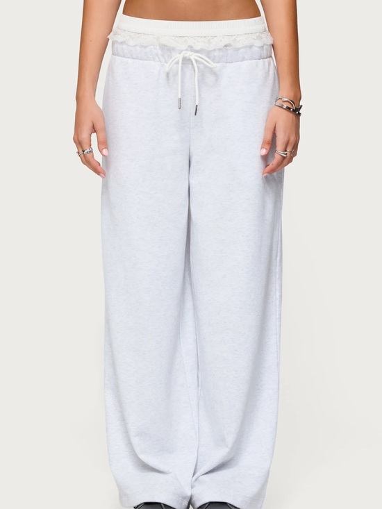 Edikted Pants - Edikted Tamia Peekaboo Ruffle Lace Sweatpants
